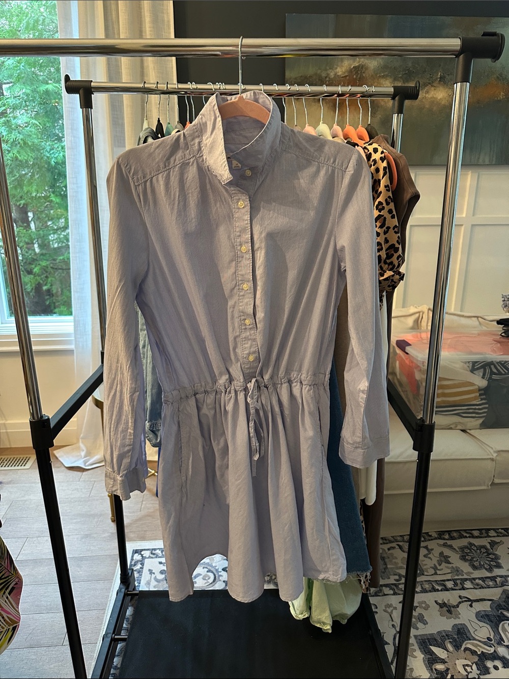 GAP Light Blue Long Sleeve Drawstring Shirt Dress